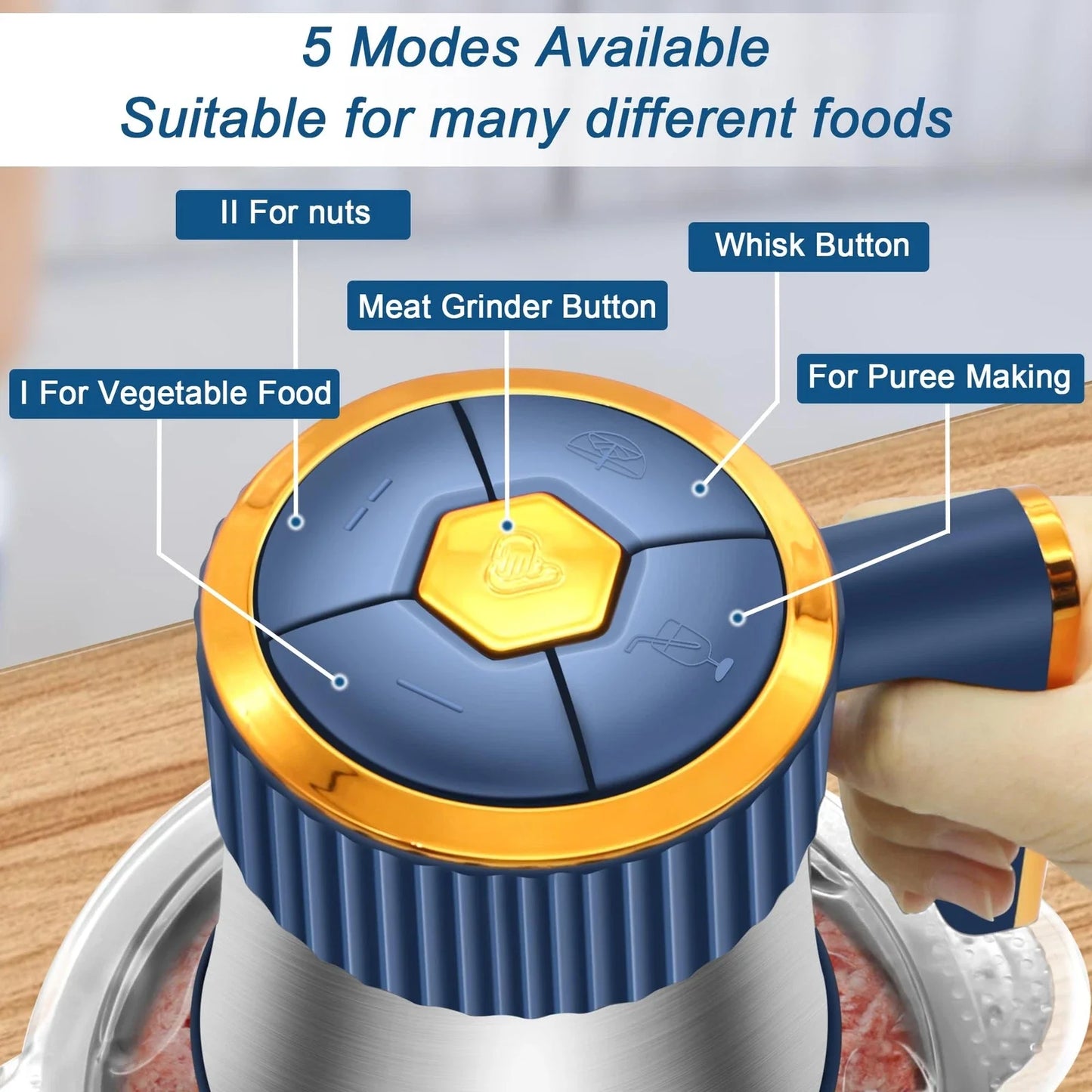5L Electric Meat Grinder, Vegetable Slicer, Chopper, Mixer
