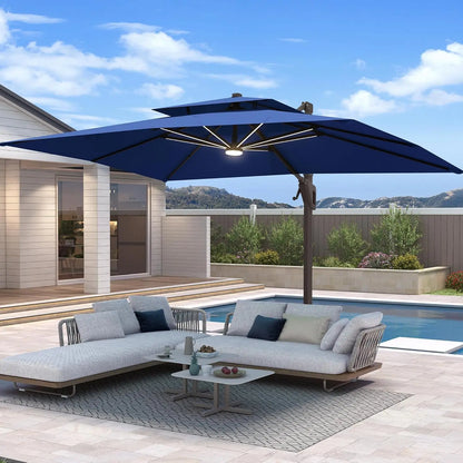 10'x13' Cantilever Patio Umbrella w/Led Lights, Heavy Duty
