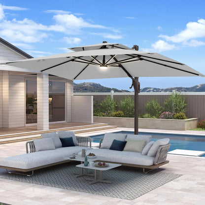 10'x13' Cantilever Patio Umbrella w/Led Lights, Heavy Duty