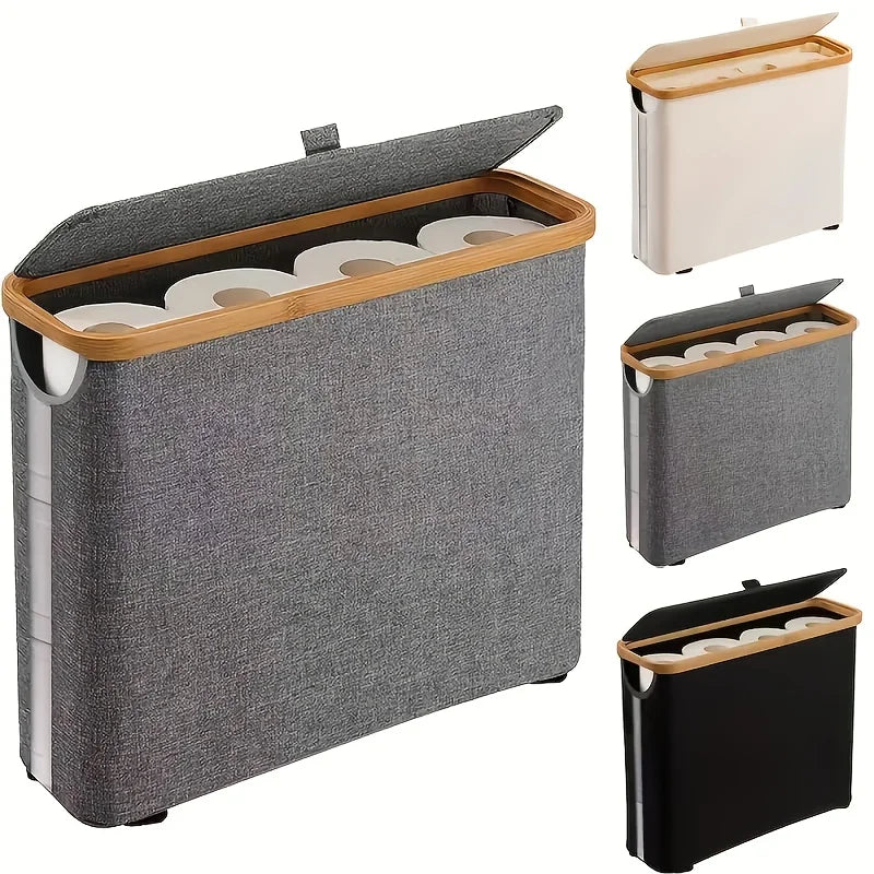 Gray Bamboo 9 Roll Toilet Paper Holder with Lid