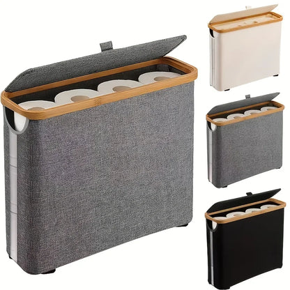 Gray Bamboo 9 Roll Toilet Paper Holder with Lid