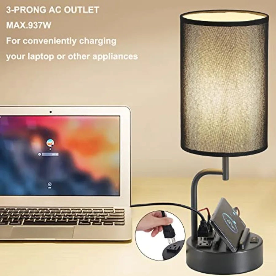 Table Lamp Set with 3 USB Charging Ports, AC Outlet and Phone Stands