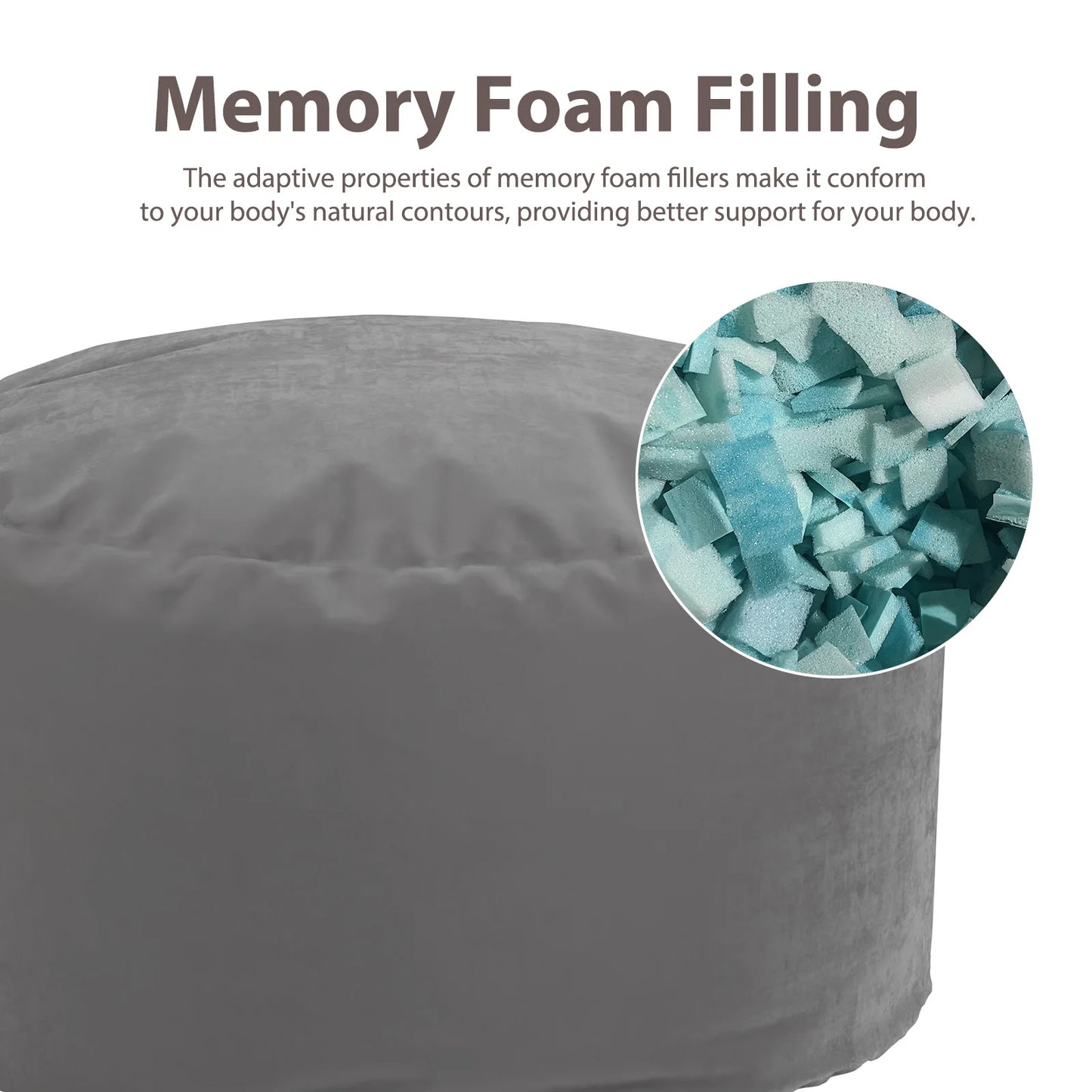Oversized 3/4FT Bean Bag Chair, Lazy Sofa Foam Filled Couch