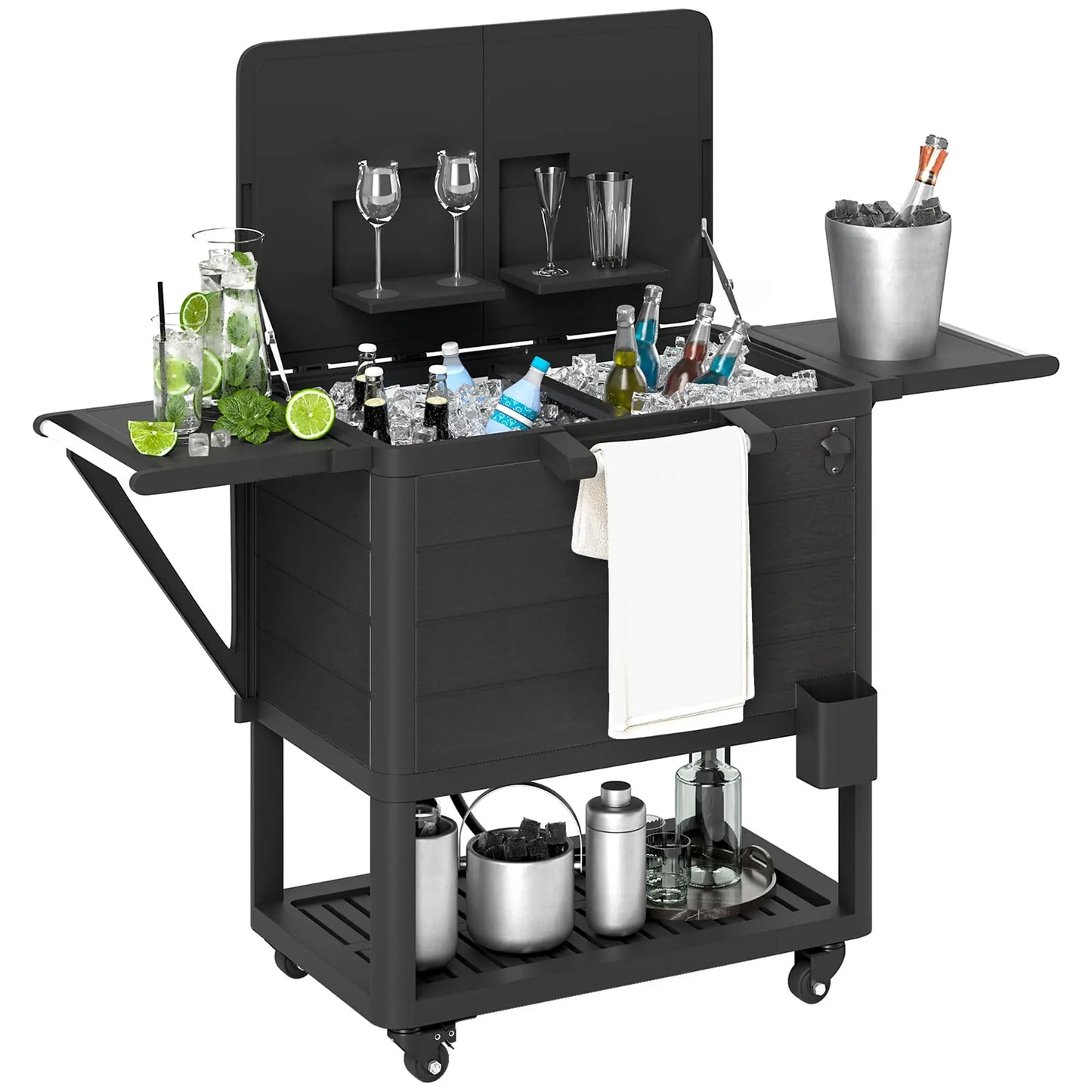 104qt Rolling Patio Ice Chest with Bottle Opener & Shelves