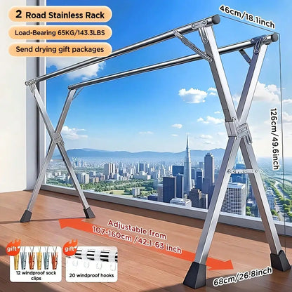 63" - 1pc Heavy-Duty Stainless-Steel Foldable Clothes Drying Rack, Collapsible
