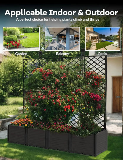 Raised Garden Plant Box with Metal Trellis,