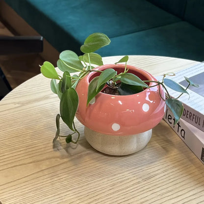Ceramic Coral Peony Mushroom Planter for Succulents Plants