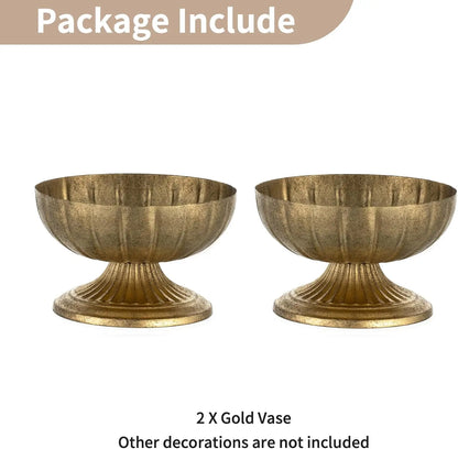 Gold Compote Vase for Centerpiece: 8.5" Distressed Brass Urn, 2-8-10pc Sets