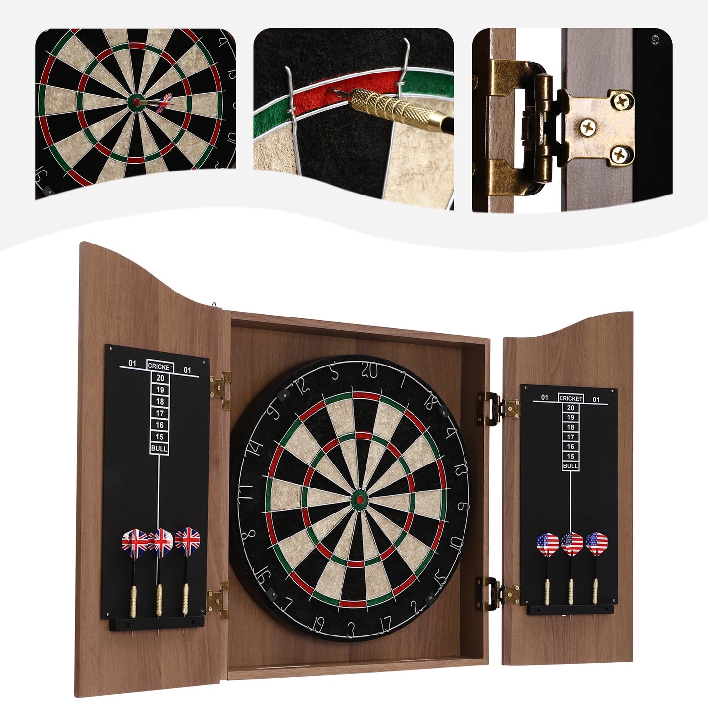 Classic Wall-Mounted Dartboard Cabinet, Set W/6* Darts