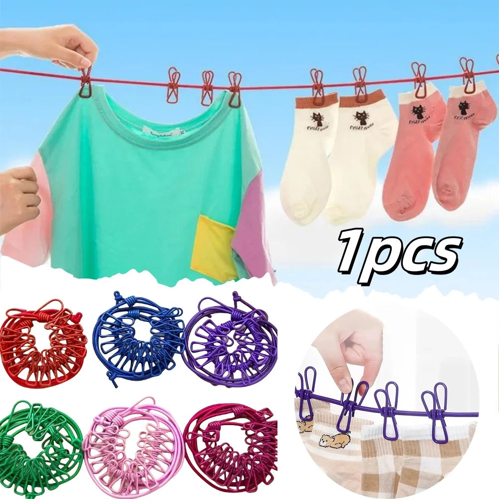 1pc Portable Clothesline With 12 Clips