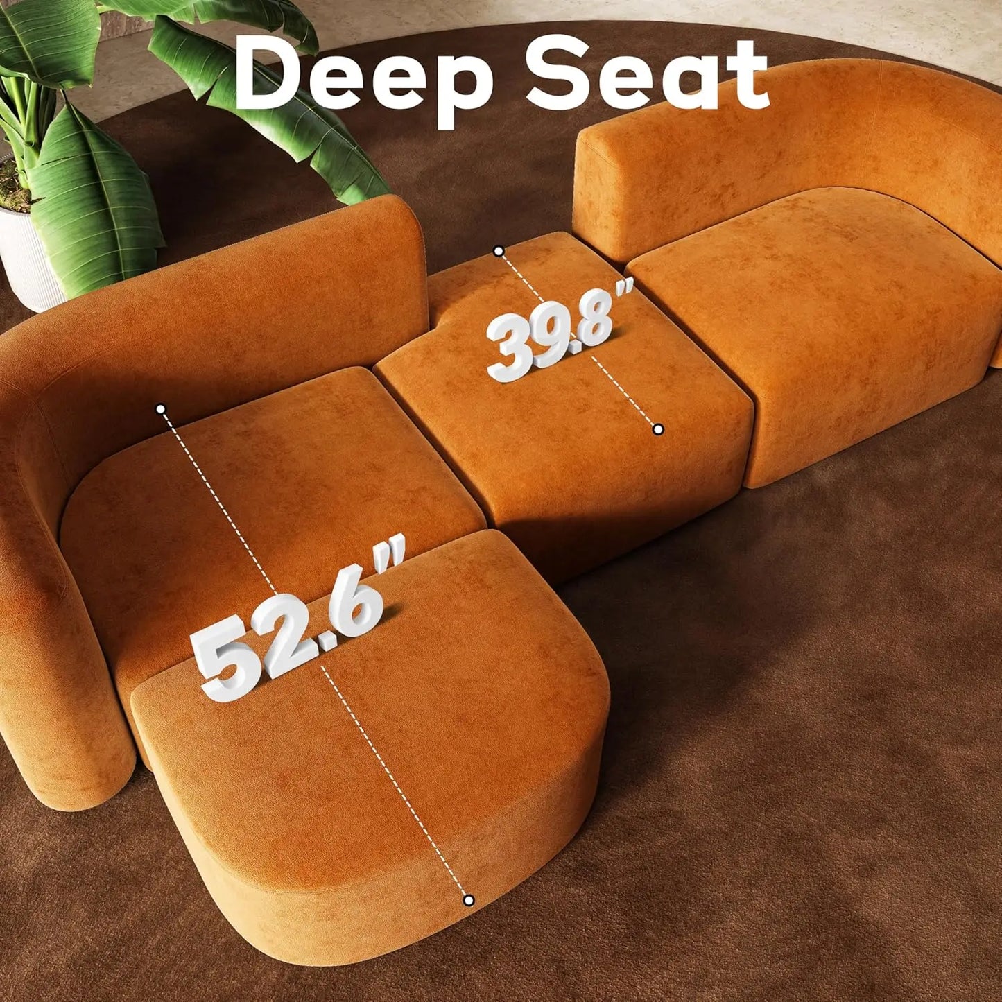 116" Luxury Sectional Modern Curved Back Couches w/Ottoman,