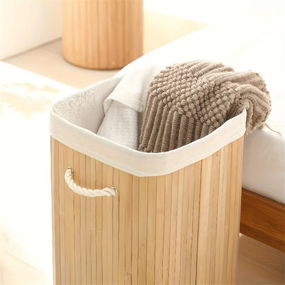 Large Bamboo Foldable Laundry, Storage Basket w/Lid