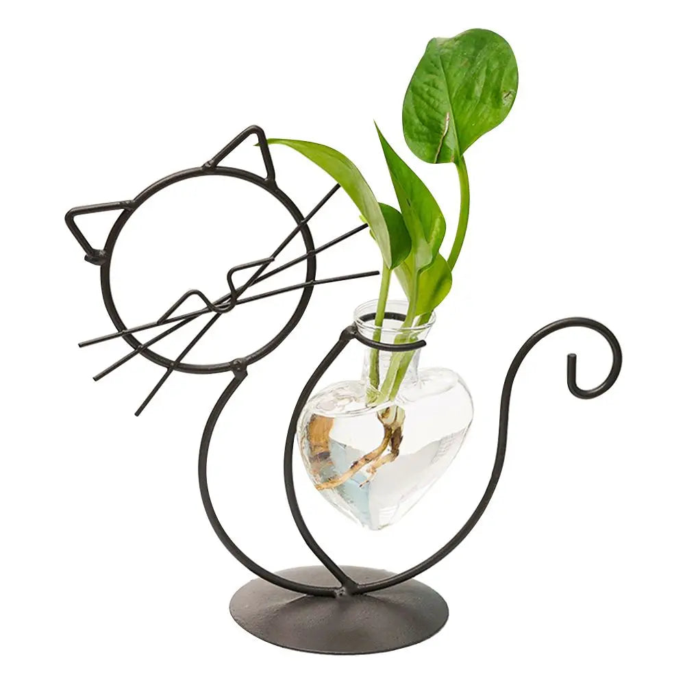 Simple Cat Hydroponic Flower Arrangement Vase, Love Heart Shape Pot
