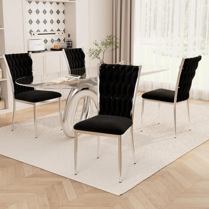 Set (4) Modern Velvet Upholstered Dining Chairs w/Gold Metal Legs