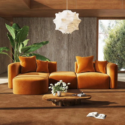 116" Luxury Sectional Modern Curved Back Couches w/Ottoman,