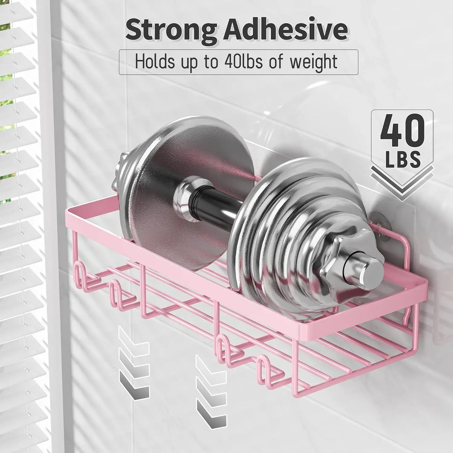 5pk Stainless Pink Shower Caddy Organizer, Adhesive, No Drill