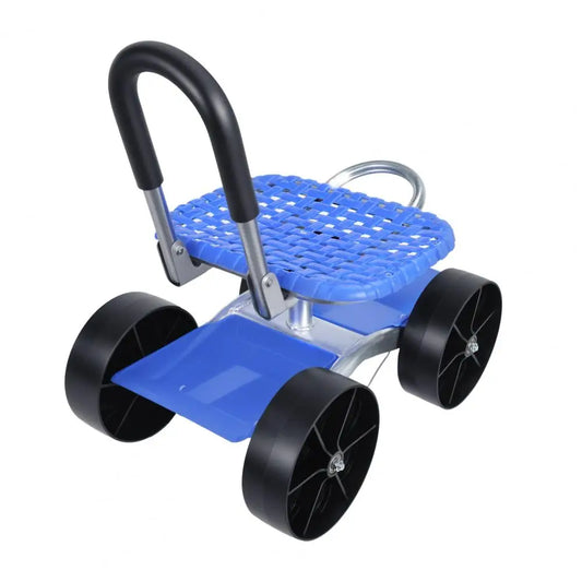 Rolling Utility Garden Stool w/Flat Wheels, Foldable