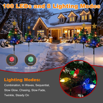 Christmas Tree Lights Solar Powered 2 Pack - 37.4in 100 LEDs 8 Modes, IP44 Waterproof Holiday Decor & Perfect Gift