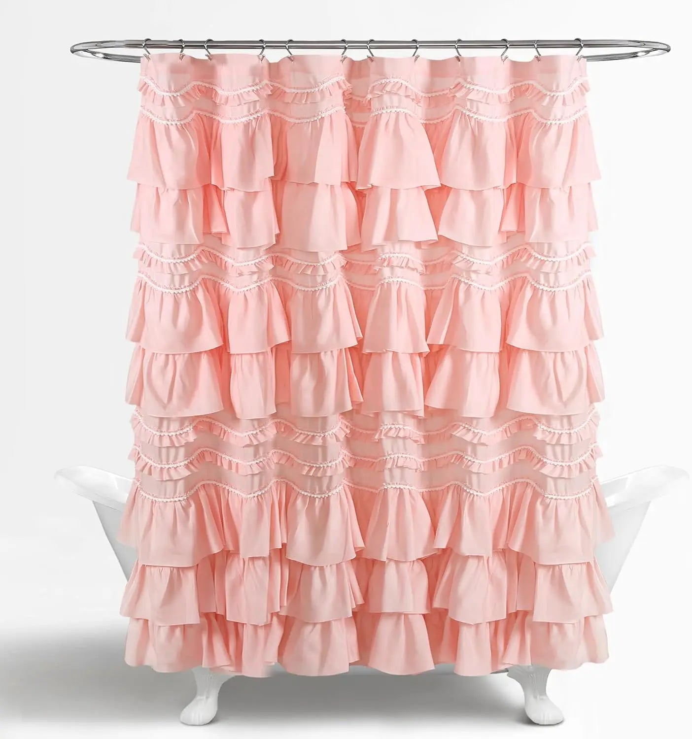 Ruffled Shower Curtain w/Pom Pom Trim, 72"x72"