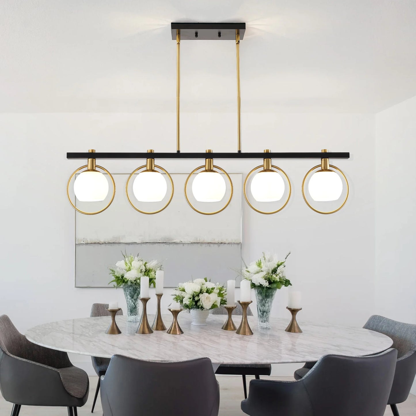 Modern 5-Light Adjustable Chandelier with Glass Shades