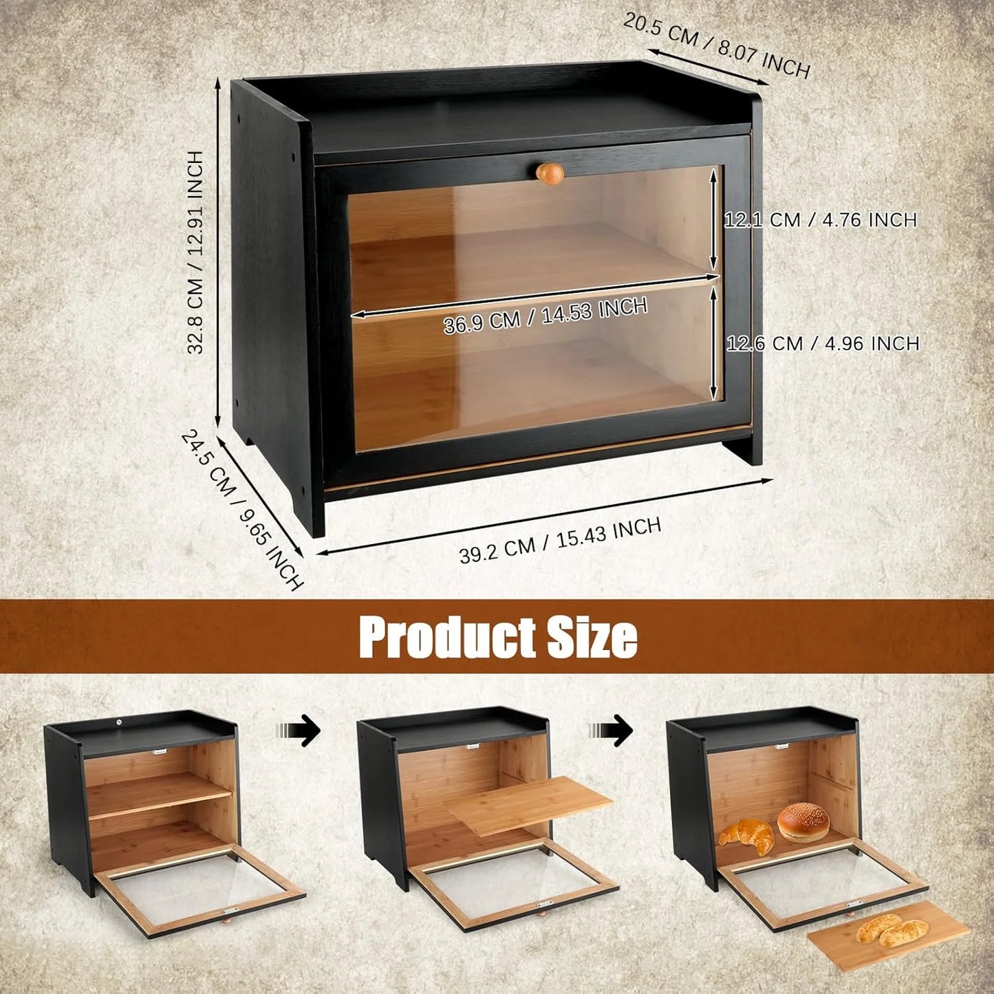2 Layer Large Farmhouse Bread Box with Window