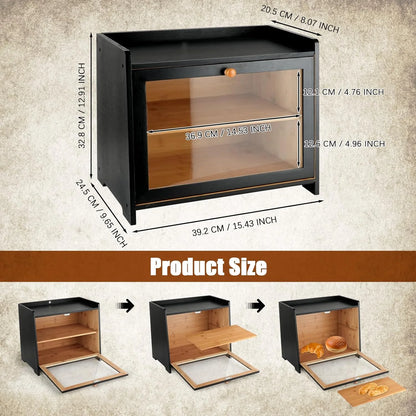 2 Layer Large Farmhouse Bread Box with Window
