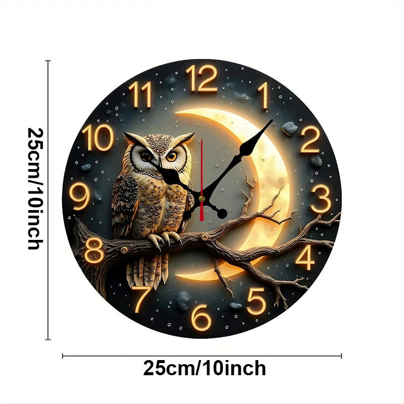 10" Moonlight Night Wooden Round Silent Hanging Wall Clock