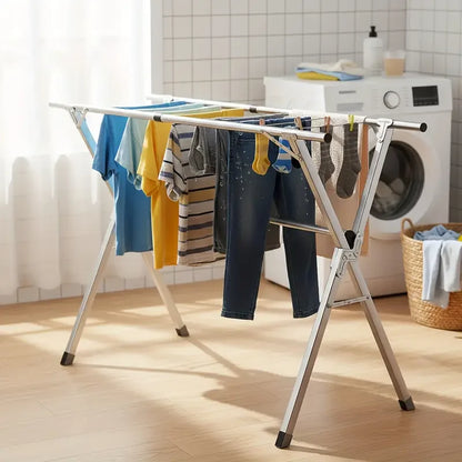 Large X-frame Folding Metal Drying Rack with 20 Hooks,