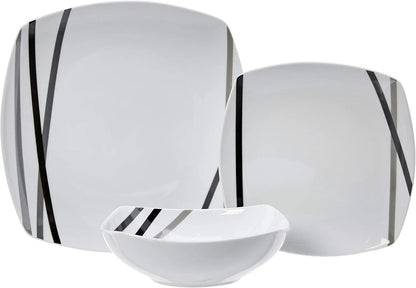 18pc Square Dinnerware Modern Beams Plates, Bowls, (6) Sets