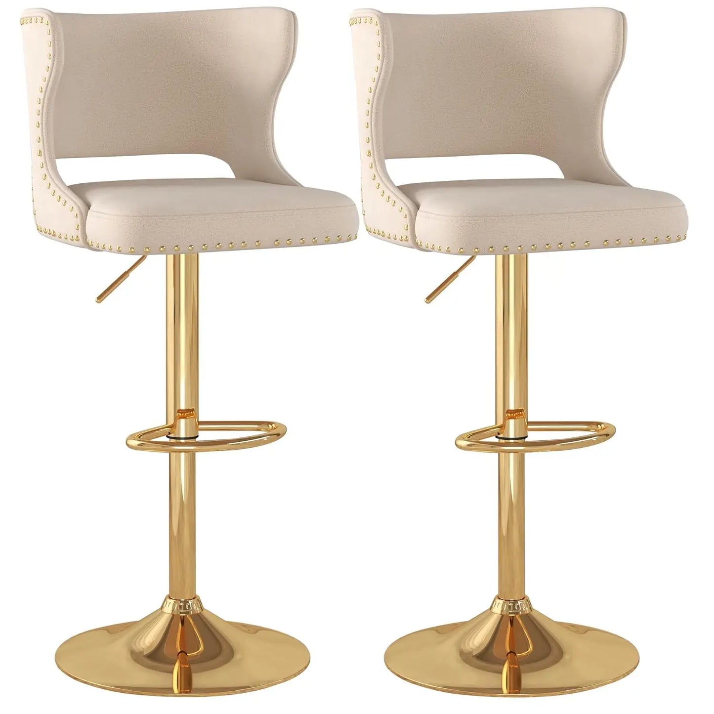 Set (2) Velvet Upholstered, Adjustable, Swivel, Curved Back Barstool