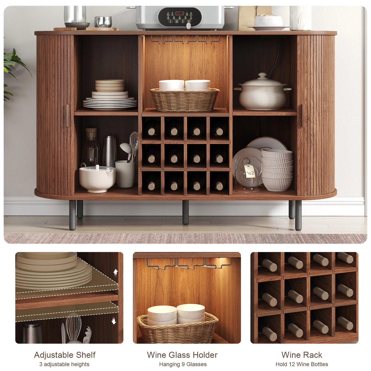 Wine Bar Cabinet w/ LED Light, Liquor Cabinet for Home