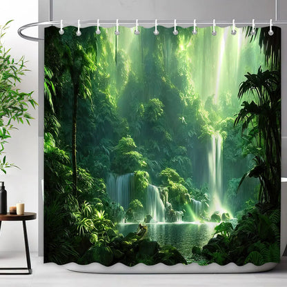 Scenic Shower Curtain Tropical Waterfall, Landscape Nature