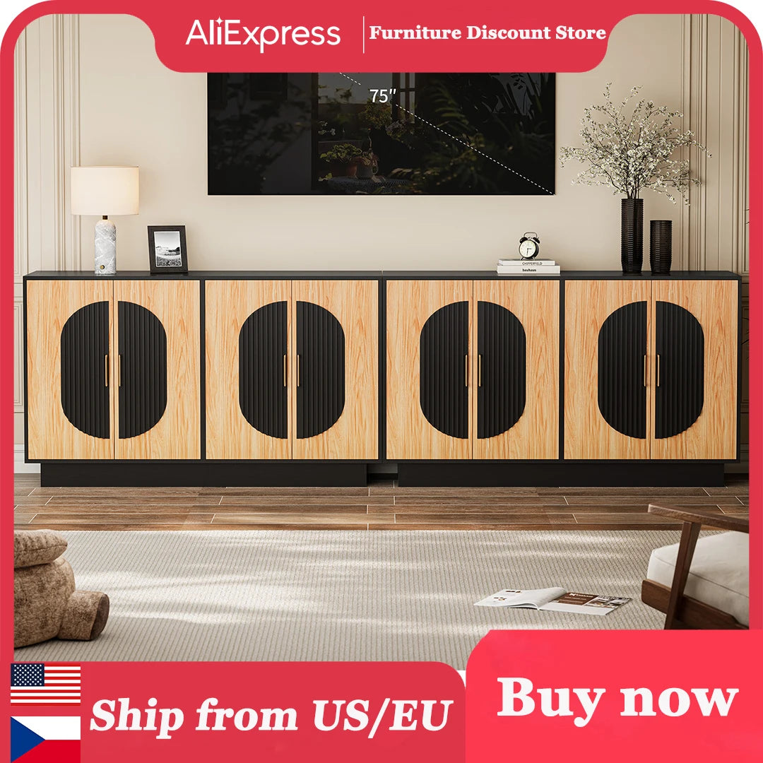 Modular Credenza Fluted Buffet Cabinet with Storage