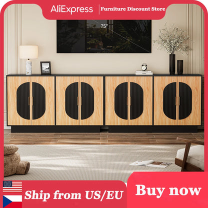 Modular Credenza Fluted Buffet Cabinet with Storage