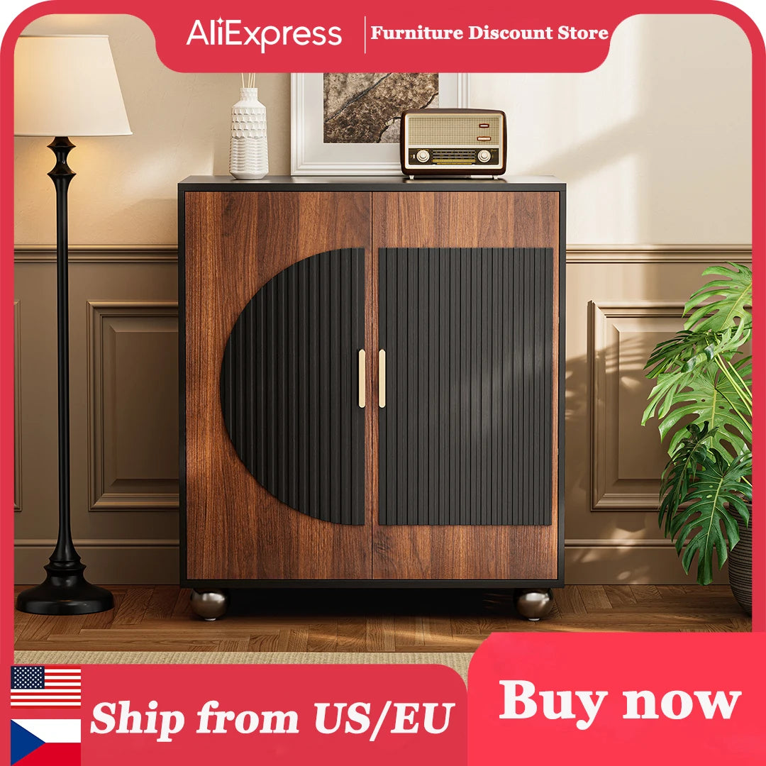 29"wx15.8"dx33.5"t Modular Credenza, Fluted Buffet Cabinet w/Storage