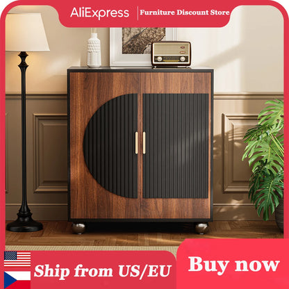 29"wx15.8"dx33.5"t Modular Credenza, Fluted Buffet Cabinet w/Storage