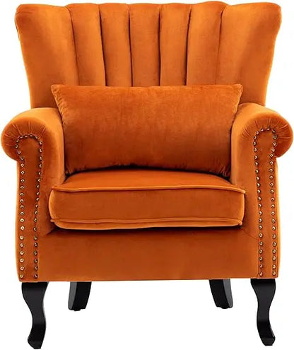Mid-Century Modern Accent Chair w/Channel Back and Pillow