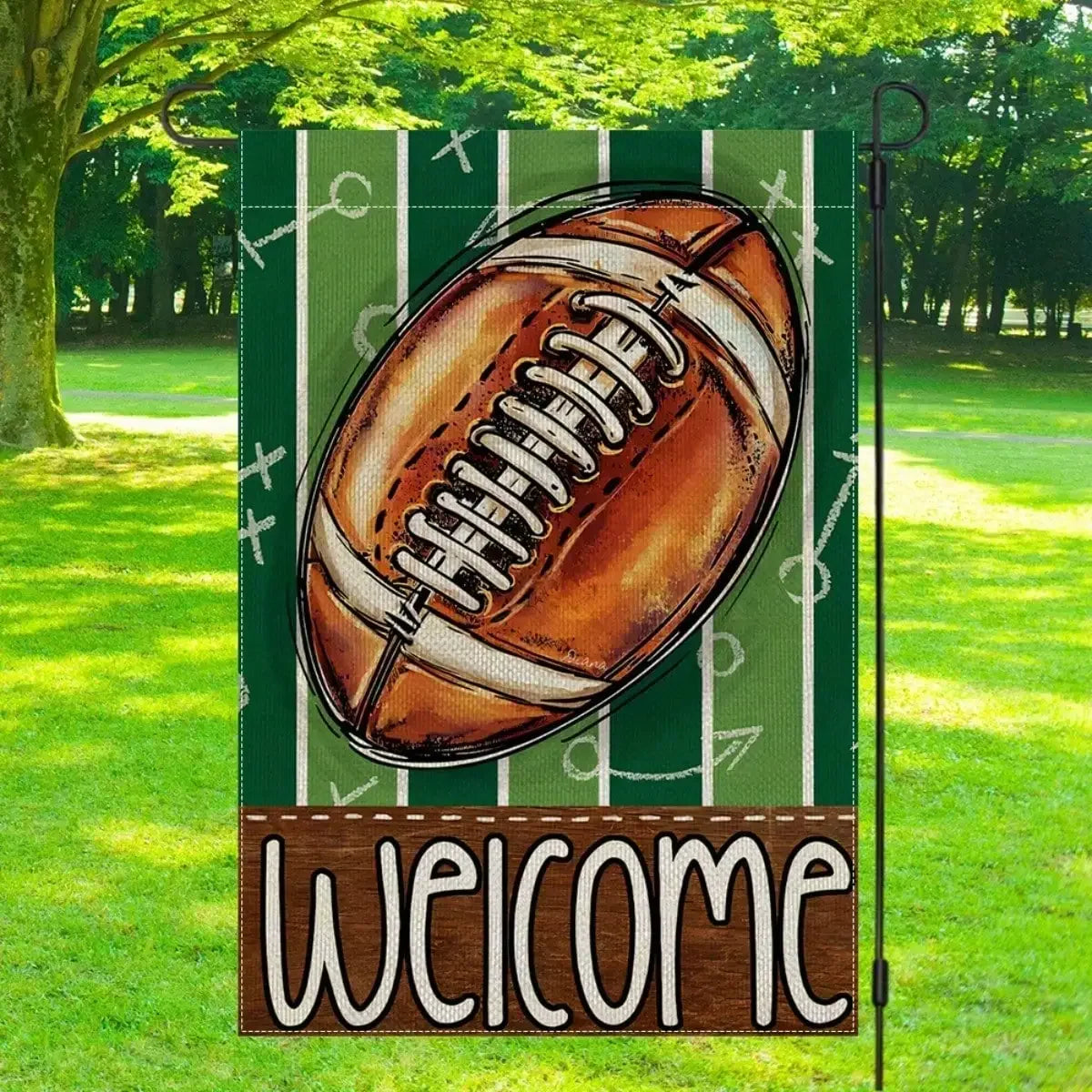 1pc Football Welcome Party Flag Banner - Double-Sided 12"x18" Durable Polyester