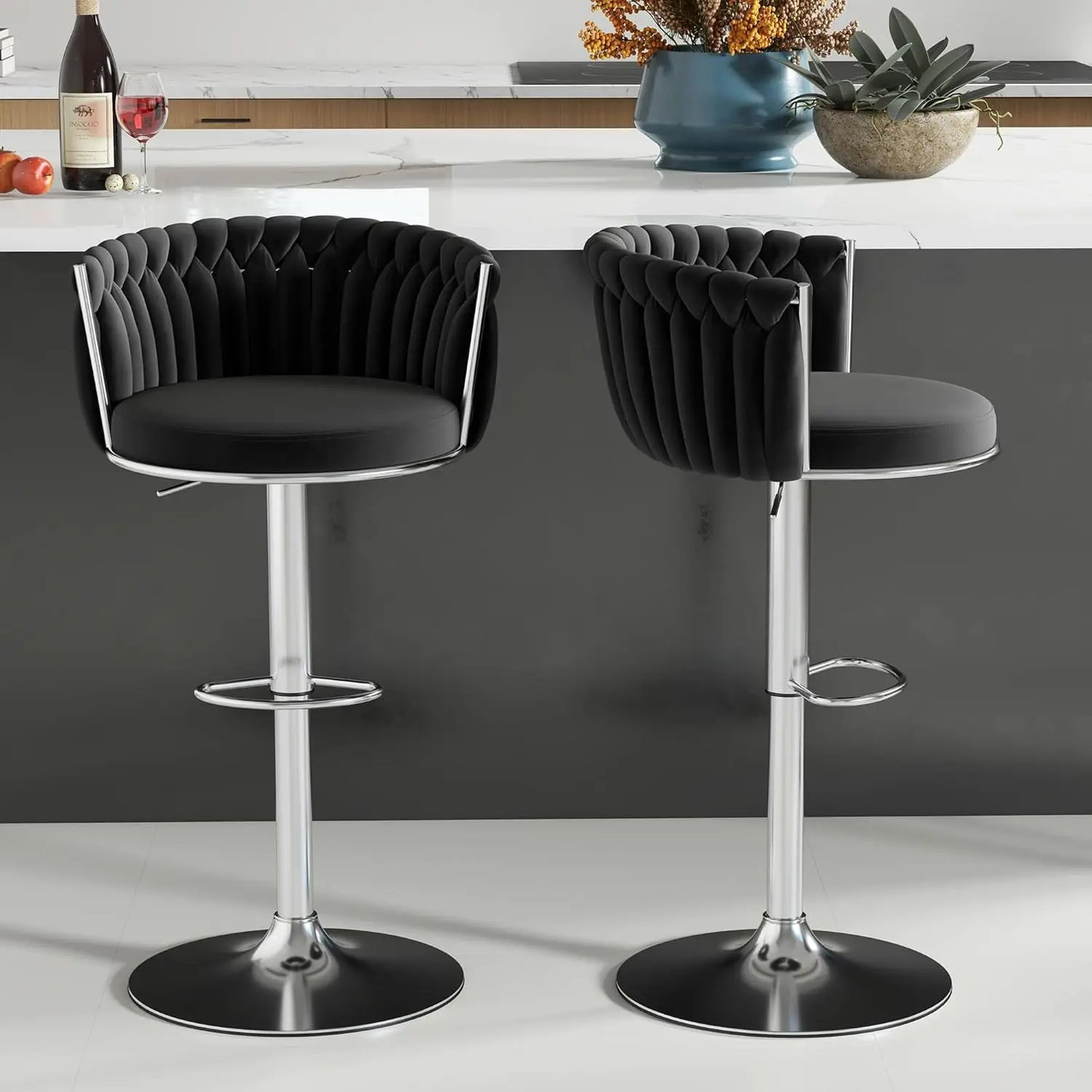 Set of 2, Hand-Woven Barstools, Counter Height