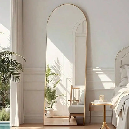 Arched Full Length Floor/Wall Mount Mirror, Gold 59x16.2 Inch