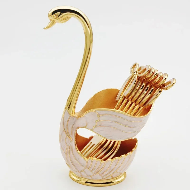 Elegant Swan Tableware Holder, Stainless Steel Spoon and Fork Base