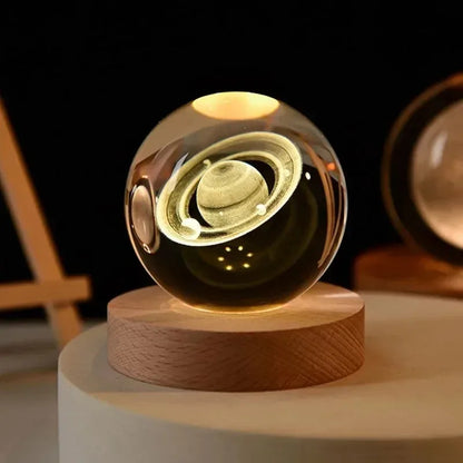 6cm 3D Crystal Ball Decoration 2026 Astronomy Solar System Planets Moon Astronaut LED Balls