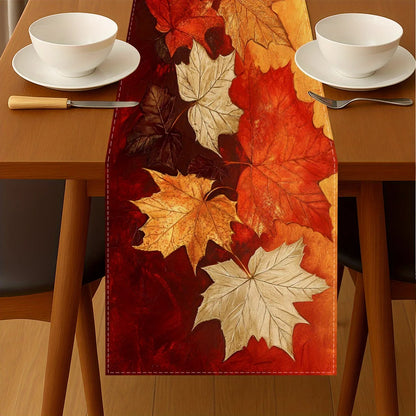 1pc Autumn Golden Maple Leaf Table Runner Suitable for Fall and Thanksgiving Decorations