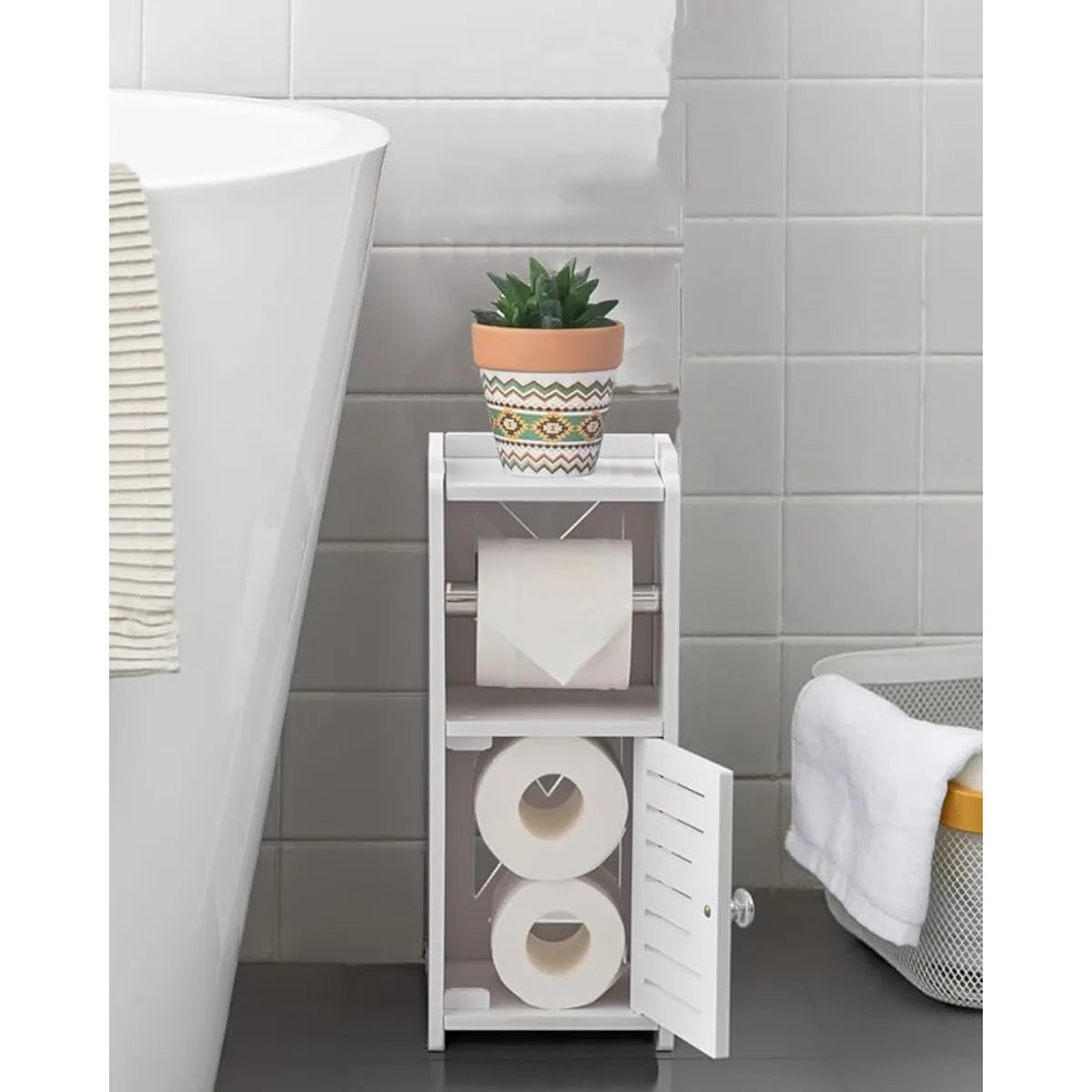 Toilet Paper Holder Stand, Free Standing PVC Bathroom Cabinet