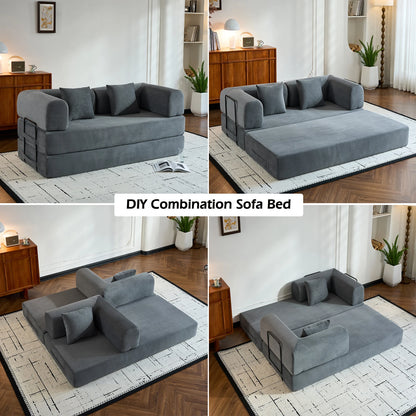 79" Folding Convertible Sofa Bed, Oversized Corduroy Futon, Boneless Loveseat