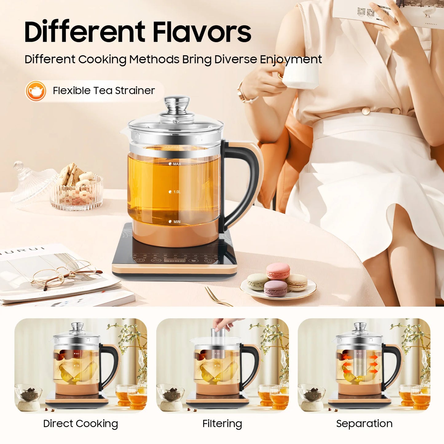 1.8L Electric Tea Kettle, Pot w/12 Independent Warming Stages