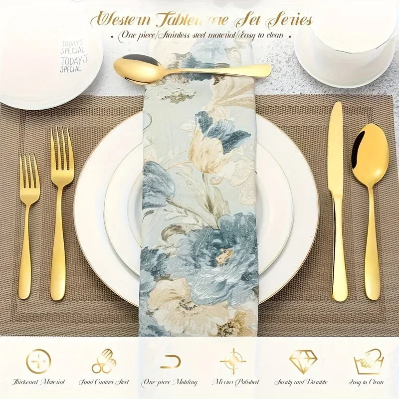 30/60pc Luxury Cutlery Golden Flatware Set, Stainless Steel
