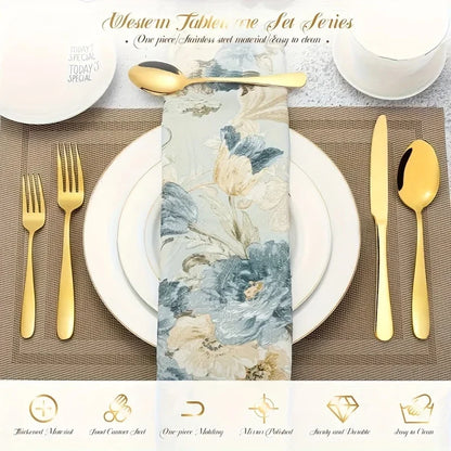 30/60pc Luxury Cutlery Golden Flatware Set, Stainless Steel