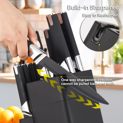13Pcs Professional Kitchen Knife Block Set with 6 Steak Knives