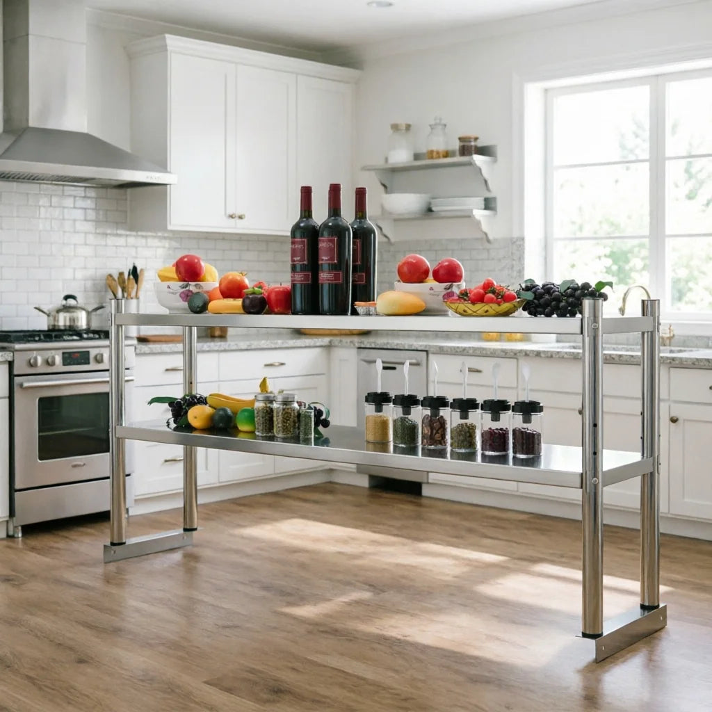 2 Tier Adjustable Stainless-Steel Heavy-Duty Shelving, 12.99 x 58.98 Inch